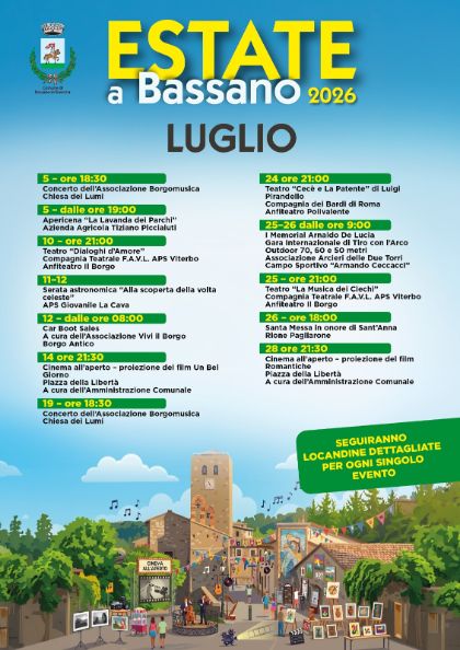 Estate a Bassano 2026: il programma degli eventi di luglio